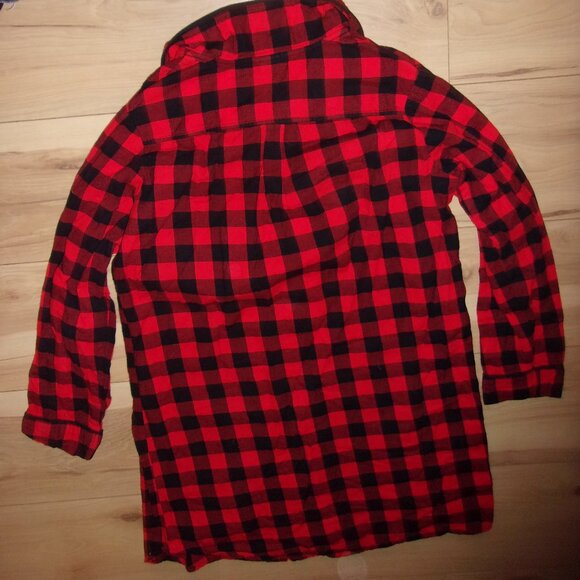 red black size medium plaid womens sleep nightgown long sleeved flannel - Picture 4 of 5